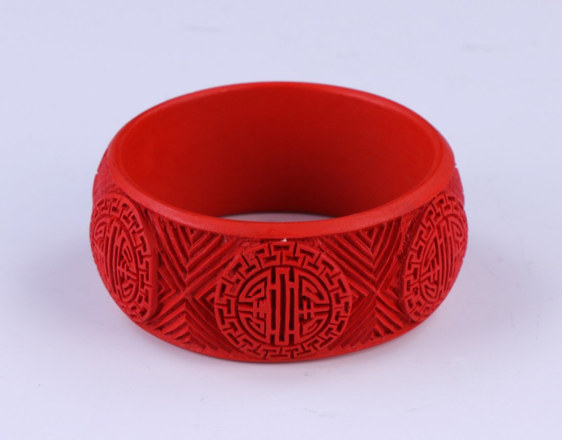 A Chinese Antique Cinnabar Lacquer Bangle (1 of 3)
