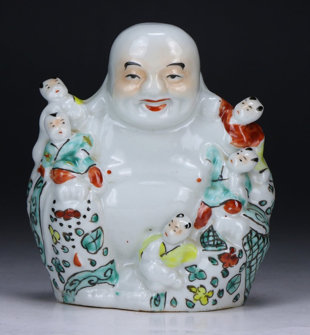 A Chinese Antique Famille Rose Porcelain Buddha: A Chinese Antique Famille Rose Porcelain Buddha:; Size: H: 5-1/2" (13.97cm)