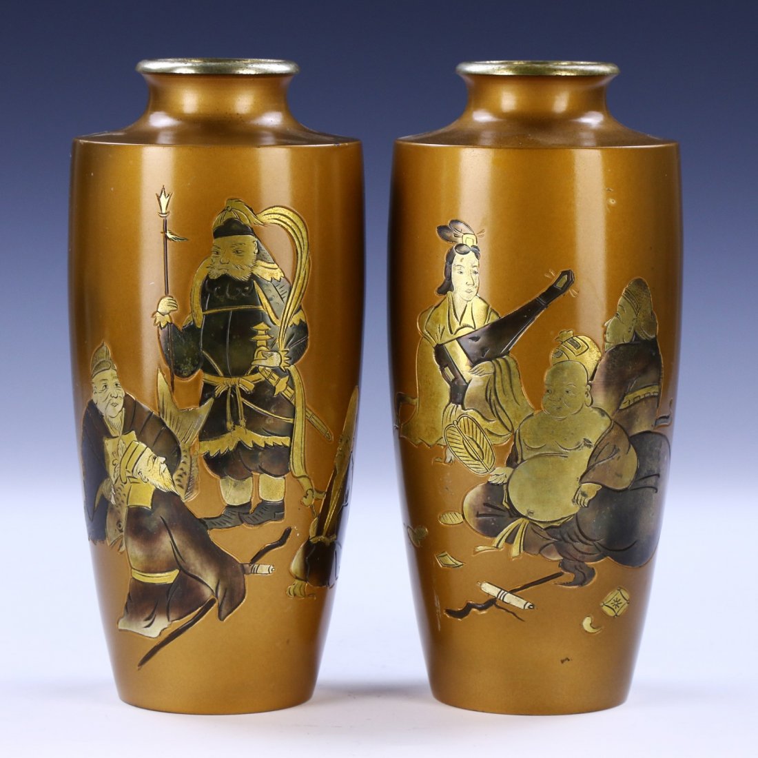 A Japanese Antique Pair Of Bronze Vases: A Japanese Antique Pair Of Bronze Vases: Of Shouldered Form; Size: H: 8" (20.32cm) [Each]