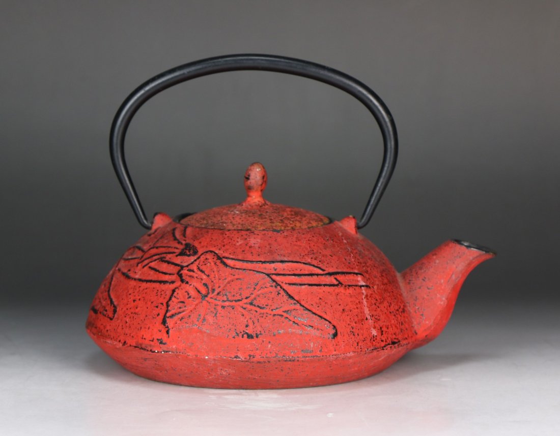 A Japanese Antique Iron Teapot With Cover: A Japanese Antique Iron Teapot With Cover: Of 19Th Century; Size: L: 8-1/2"