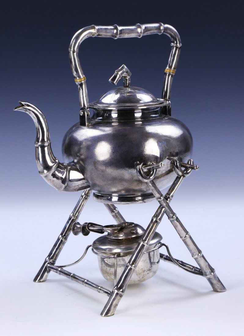 A Japanese Antique Sterling Silver Teapot, Burner And (1 of 6)