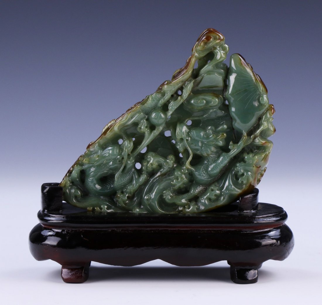 A Fine Chinese Jade Carved Dragon Group (1 of 5)