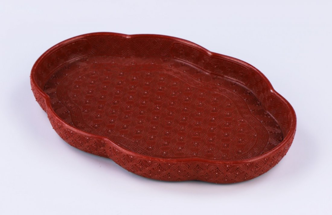 A Rare Imperial Cinnabar Lacquer Style Porcelain Lobed (1 of 5)