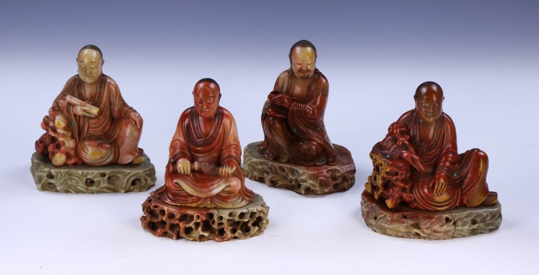 Four (4) Chinese Soapstone Carved Luoshan Figures (1 of 7)