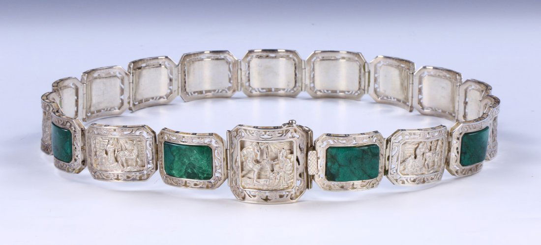 A Chinese Antique Turquoise Sterling Silver Belt (1 of 4)