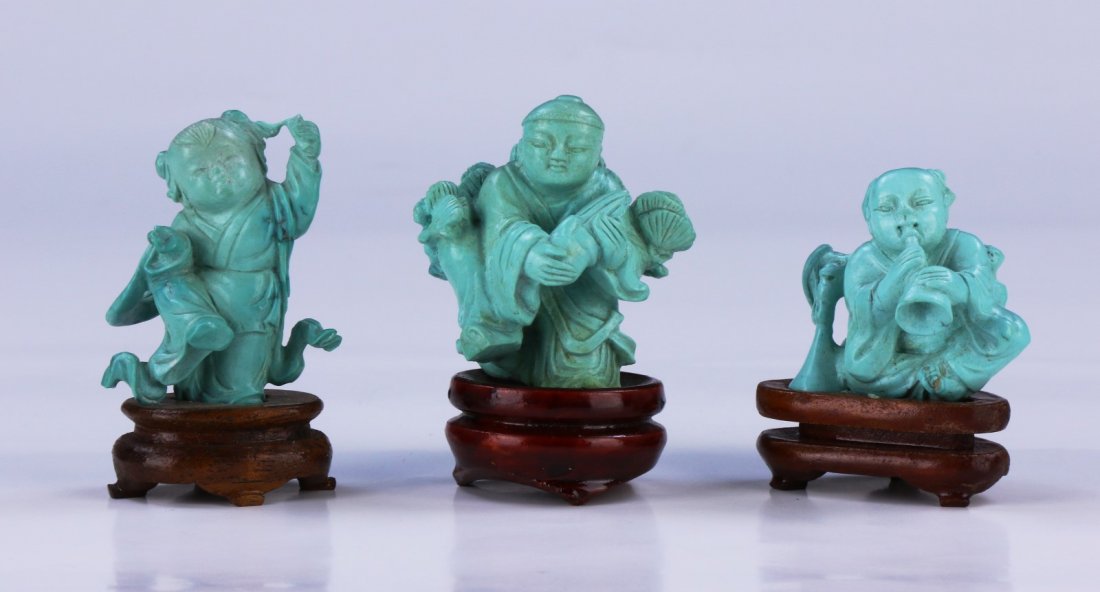 Three (3) Chinese Turquoise Carved Figures (1 of 5)