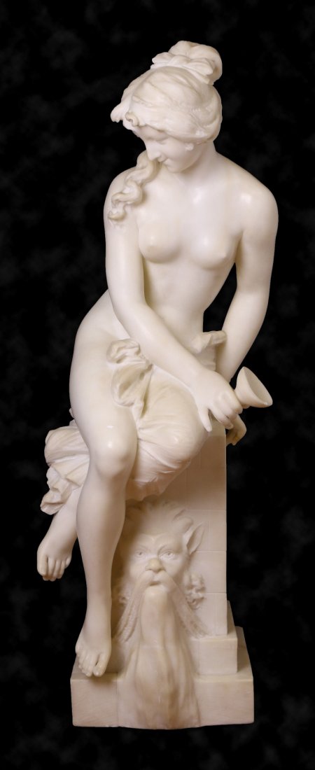 A Massive Italian Antique Marble Carved Figure: 意大利白色大理石雕裸女大立像A Massive Italian Antique Marble Carved Figure: Finely Sculpted into A Female Figure, He