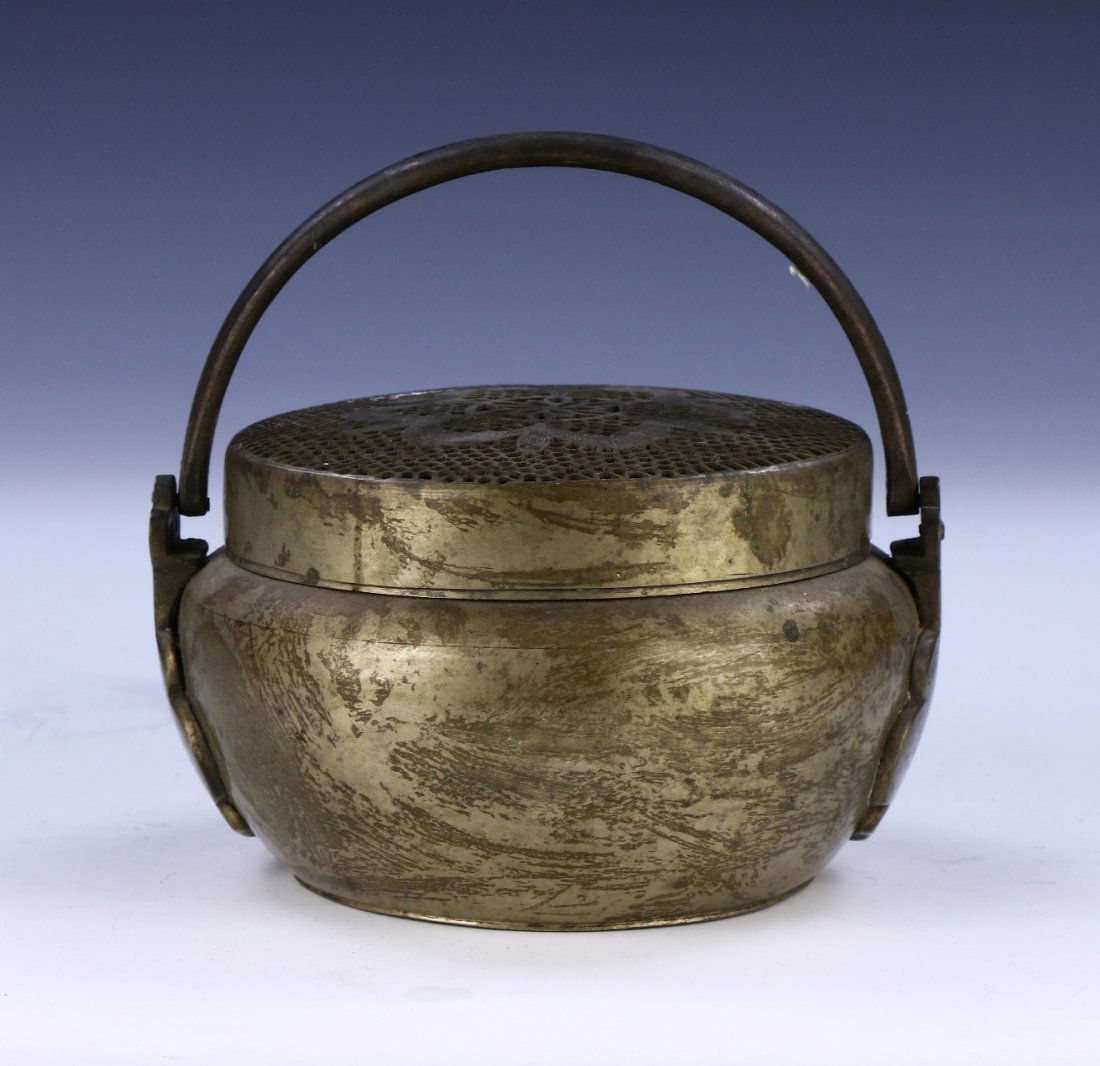 VINTAGE CHINESE WHITE BRASS HAND WARMER (1 of 4)