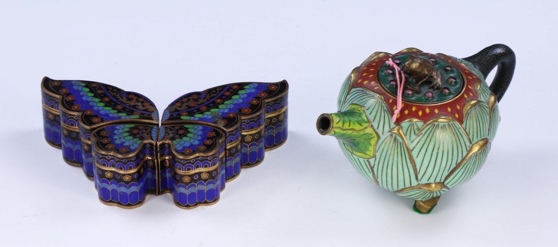 Pair Chinese Antique Cloisonne Teapot & Lidded Case (1 of 5)