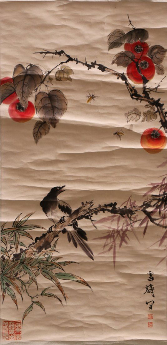 A Chinese Paper Hanging Painting Scroll By Wang, Xue (1 of 6)