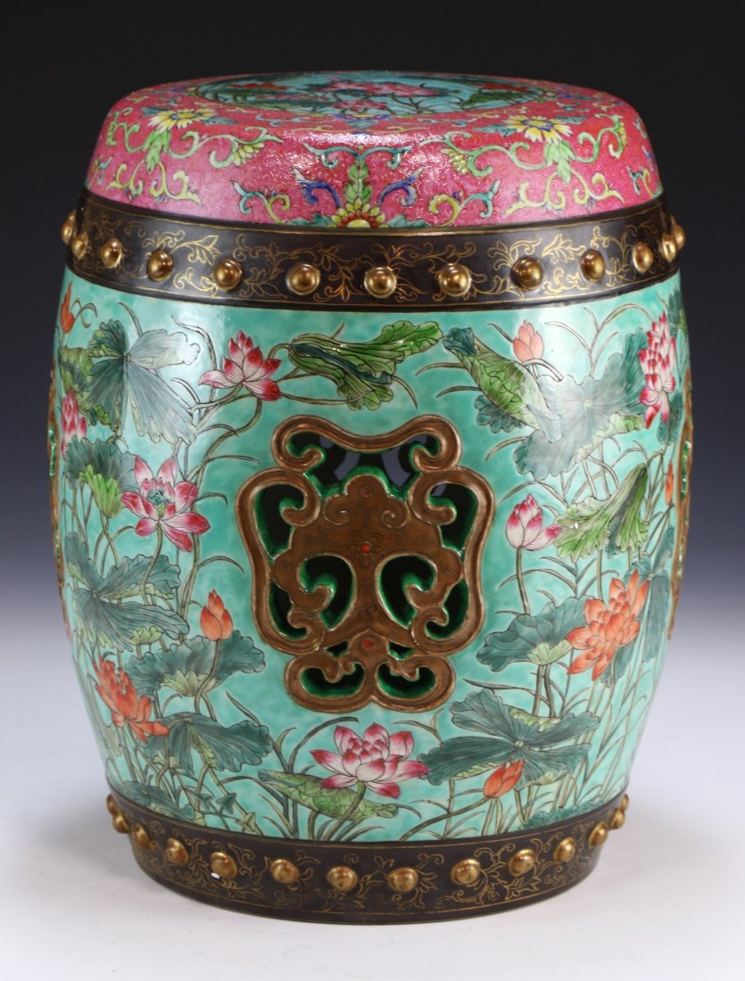A Chinese Antique Famille Verte Porcelain Stool (1 of 5)