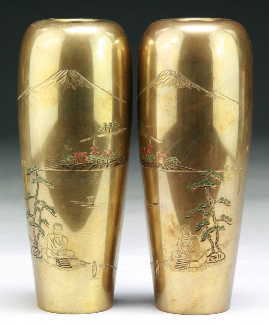 PAIR JAPANESE ANTIQUE BRASS VASES (1 of 3)