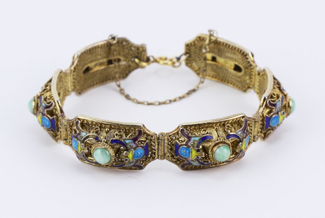 A CHINESE ANTIQUE ENAMEL CLOISONNE SILVER BRACELET (1 of 2)