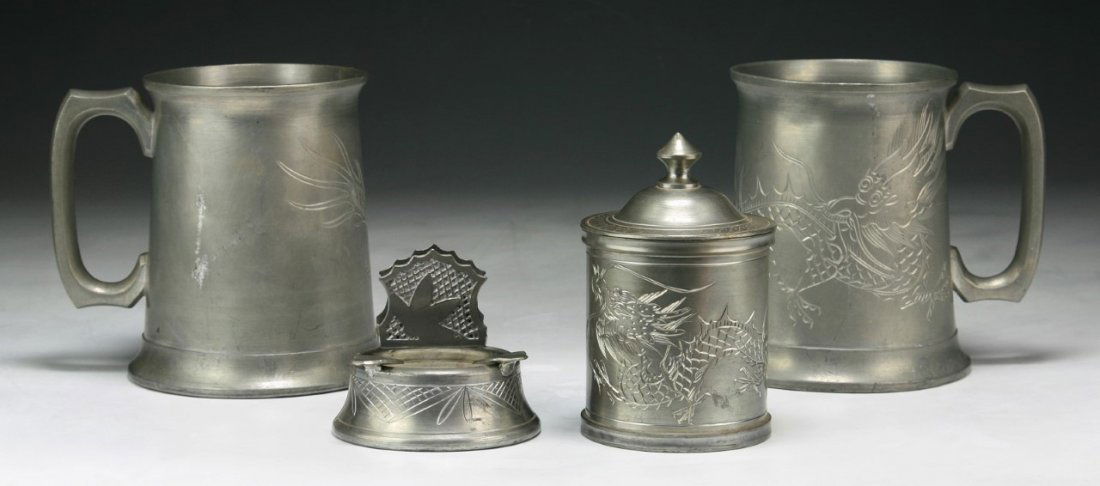 Group Of Four (4) Chinese Antique Export Tin Vessels: (1 of 4)