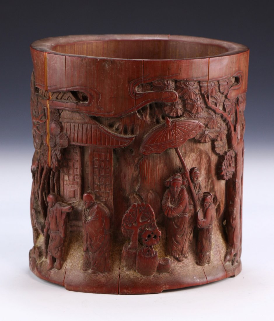 A Chinese Antique Bamboo Carved Brushpot (1 of 4)