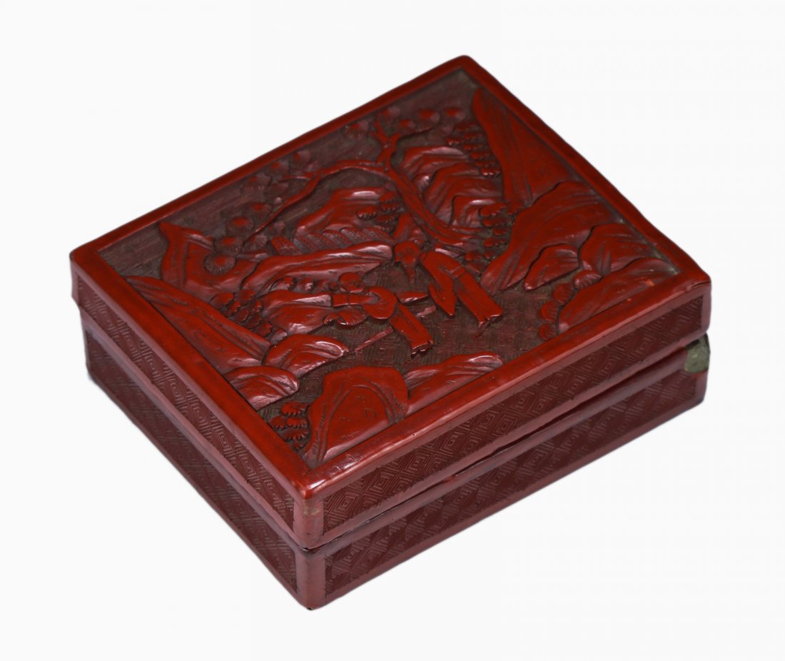 A CHINESE ANTIQUE CINNABAR LACQUER LIDDED CASE (1 of 5)