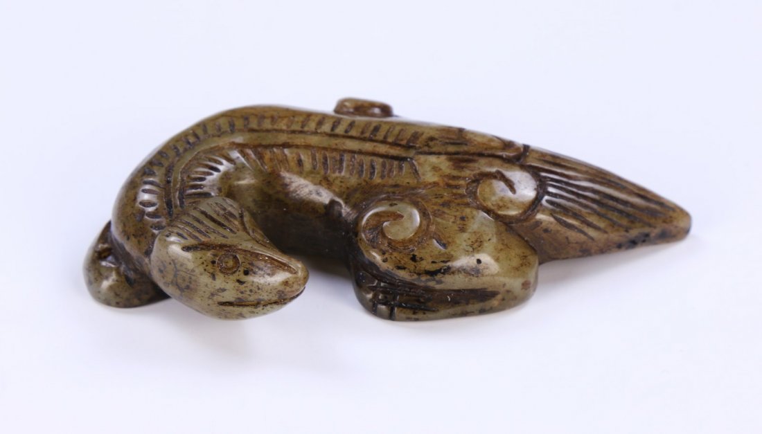 A Chinese Antique Archaic Jade Carving: A Chinese Antique Archaic Jade Carving; Size: L: 3-1/4" (8.26cm)