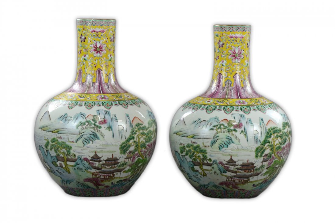PAIR MASSIVE CHINESE FAMILLE ROSE PORCELAIN VASES (1 of 3)