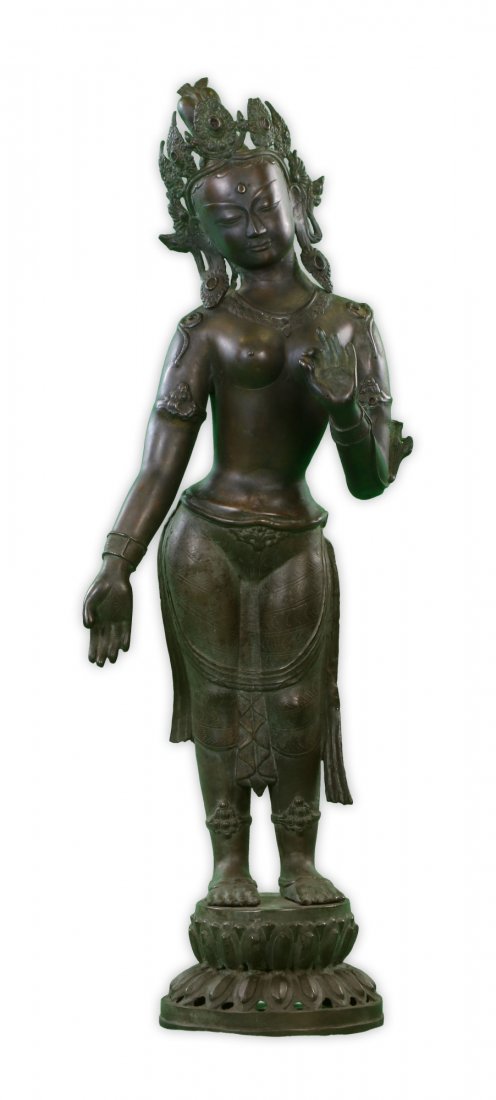 A MASSIVE CHINESE ANTIQUE BRONZE TARA: A Massive Chinese Antique Bronze Tara; Size: H: 32" (81.28cm)