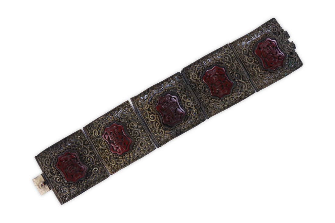 A CHINESE LAQUER ON FILIGREE CLOISONNE BRACELET (1 of 4)