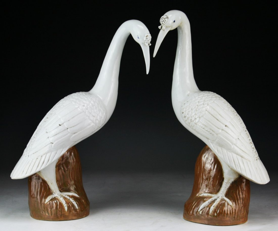 TWO (2) CHINESE WHITE GLAZED PORCELAIN CRANES (1 of 3)