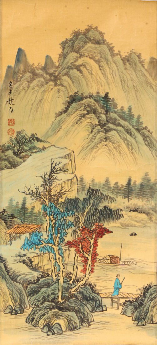 A CHINESE PAPER HANGING PAINTING SCROLL (1 of 5)