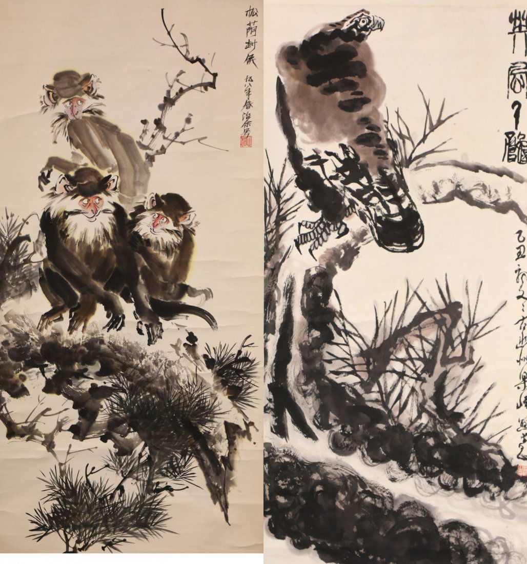 TWO (2) CHINESE PAPER HANGING PAINTING SCROLLS (1 of 9)