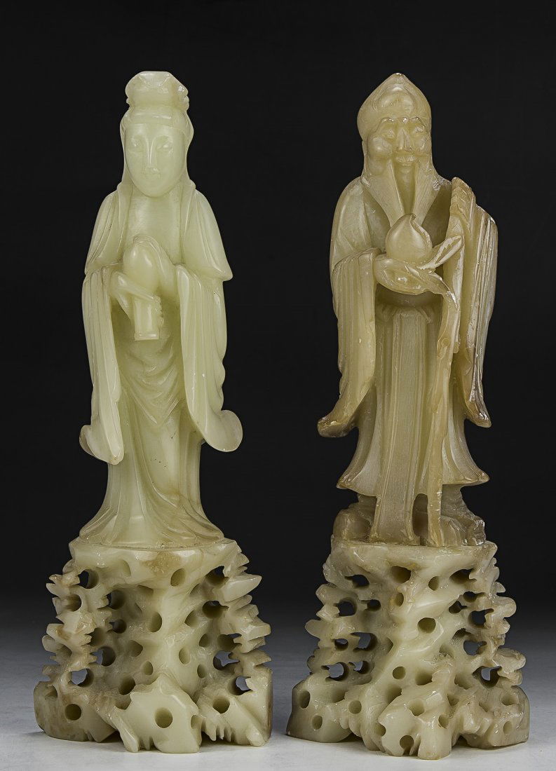 TWO (2) CHINESE ANTIQUE SHOUSHAN SOAPSTONE FIGURES (1 of 3)