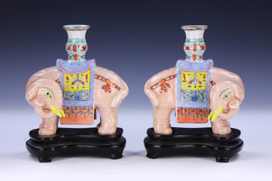 PAIR CHINESE ANTIQUE FAMILLE ROSE PORCELAIN CANDLE (1 of 6)