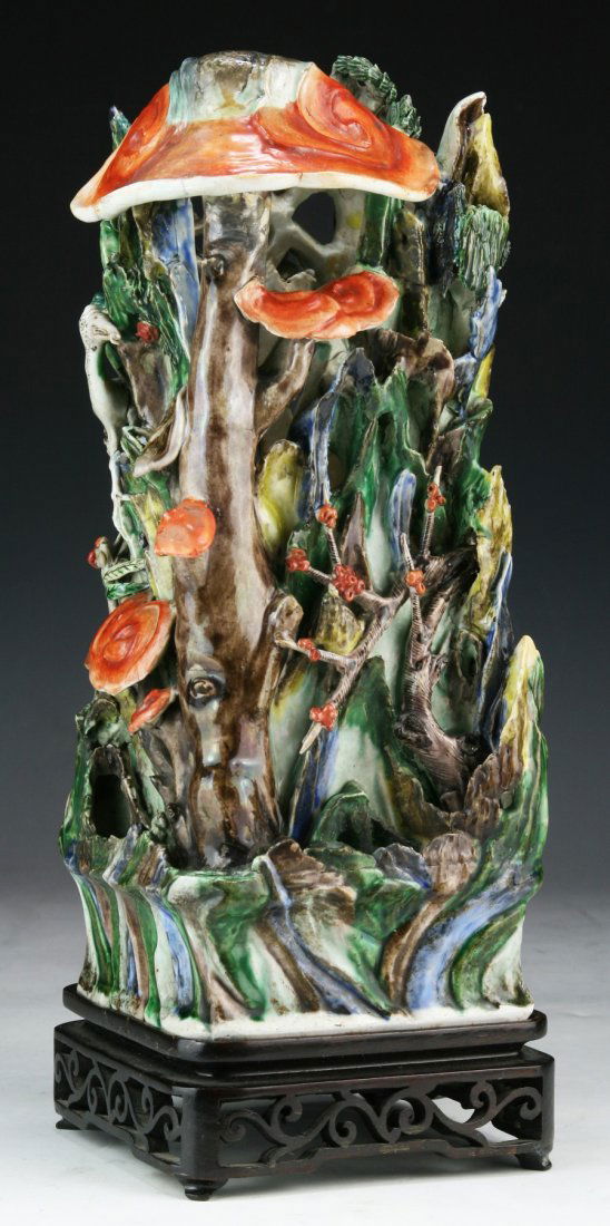 A CHINESE RARE ANTIQUE POLYCHROME PORCELAIN MOUNTAIN (1 of 8)