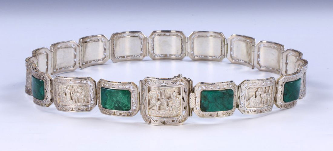 A CHINESE ANTIQUE TURQUOISE STERLING SILVER BELT (1 of 4)