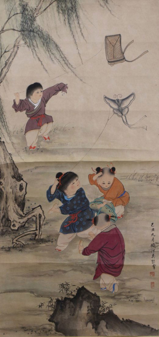 A CHINESE PAPER HANGING PAINTING SCROLL BY WU, XIZENG (1 of 7)