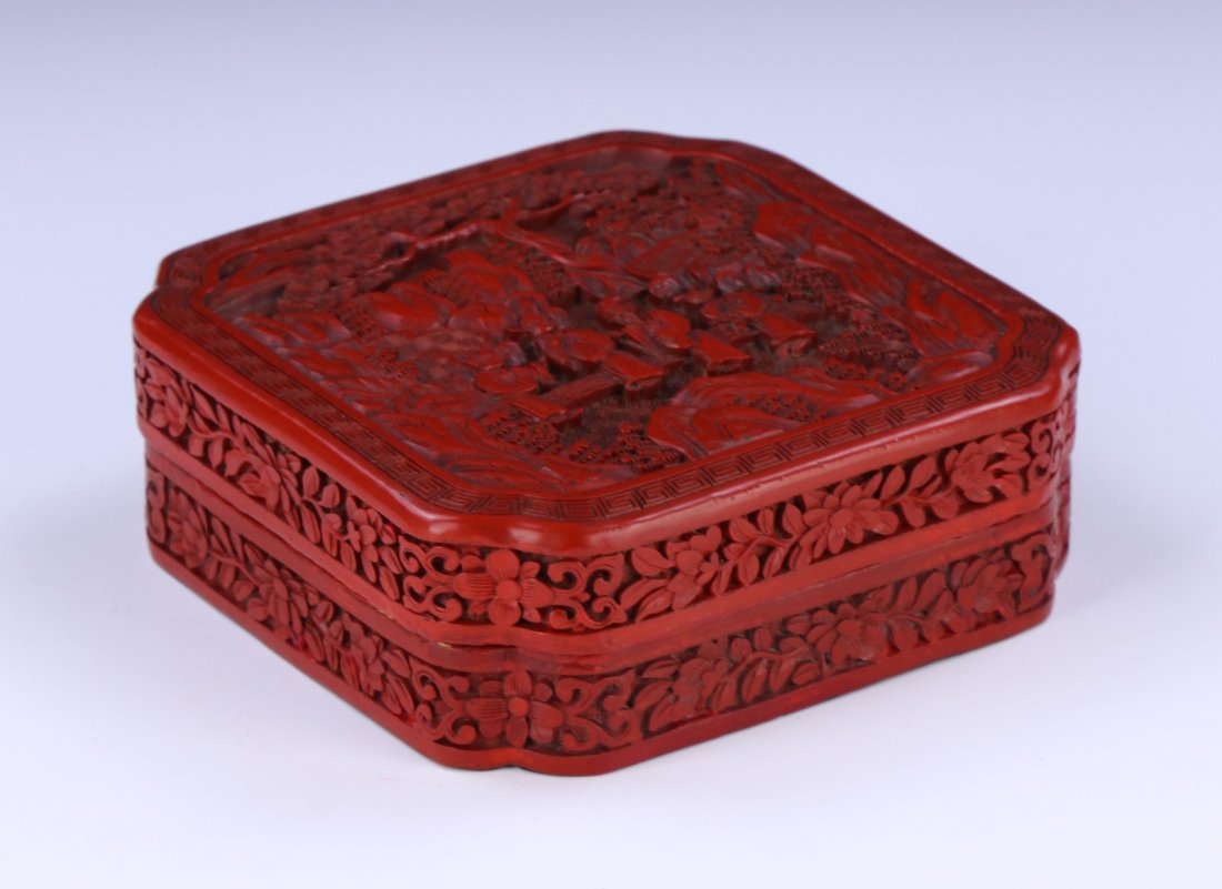 A CHINESE ANTIQUE RED CINNABAR LACQUER LIDDED CASE (1 of 4)