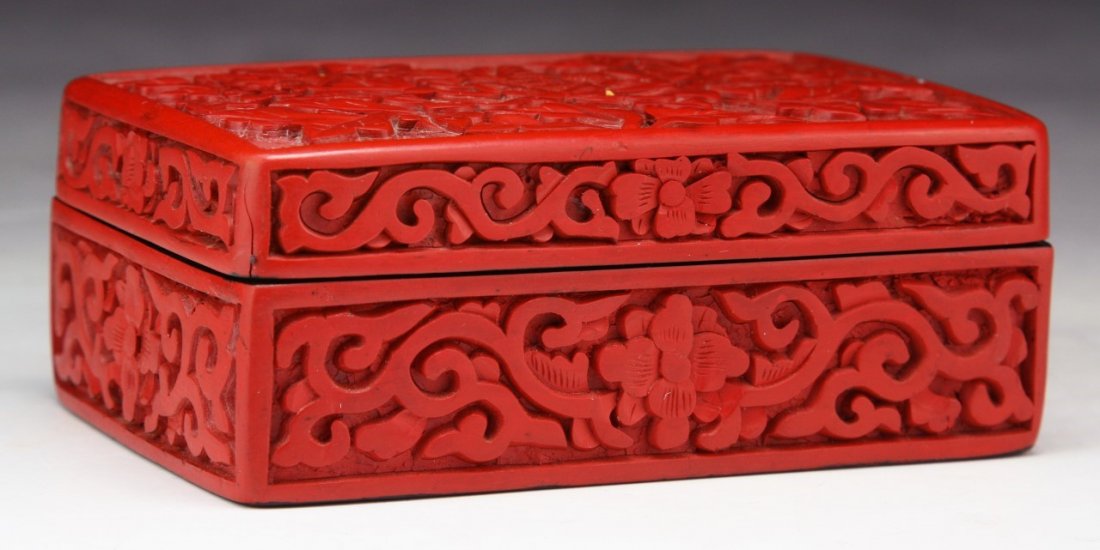 A Chinese Antique Red Cinnabar Lacquer Lidded Box (1 of 4)