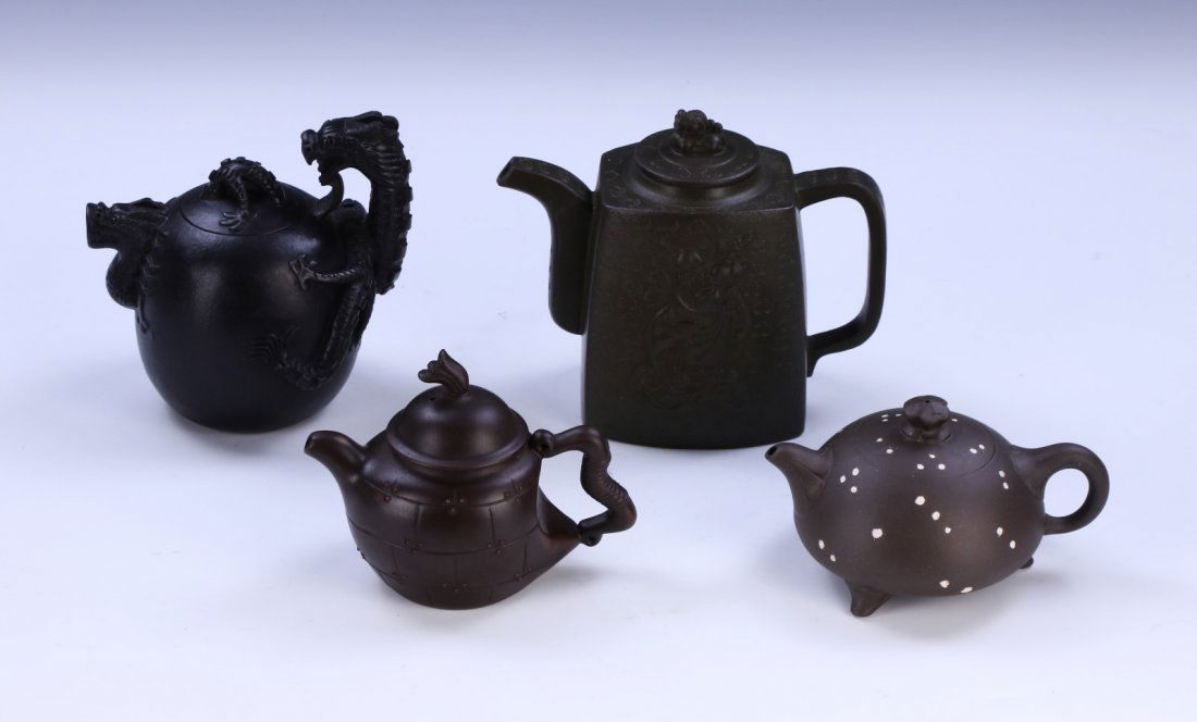 FOUR (4) CHINESE YIXING ZISHA TEAPOTS (1 of 4)