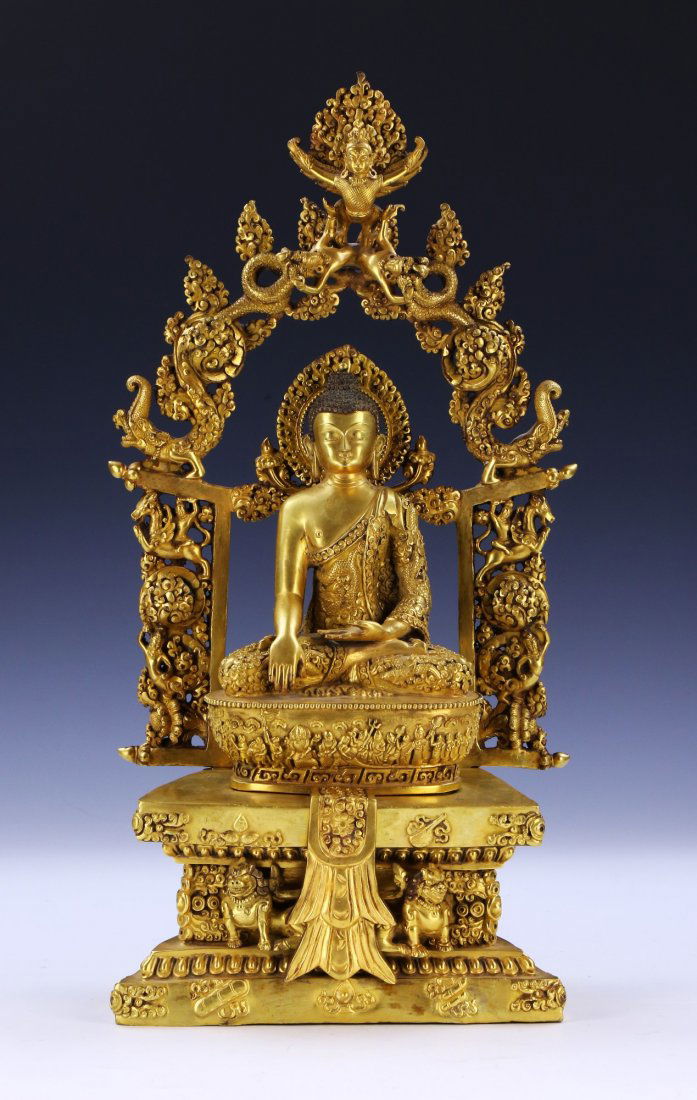 A RARE ANTIQUE GILT-BRONZE FIGURE OF BUDDHA SAKYAMUNI (1 of 9)