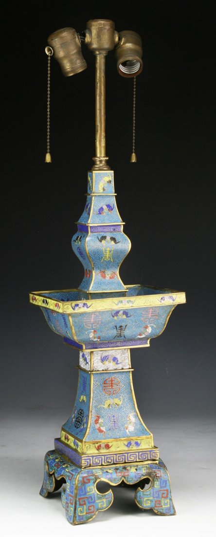 A RARE ANTIQUE CLOISONNE ENAMEL ARCHAISTIC FACETED (1 of 8)