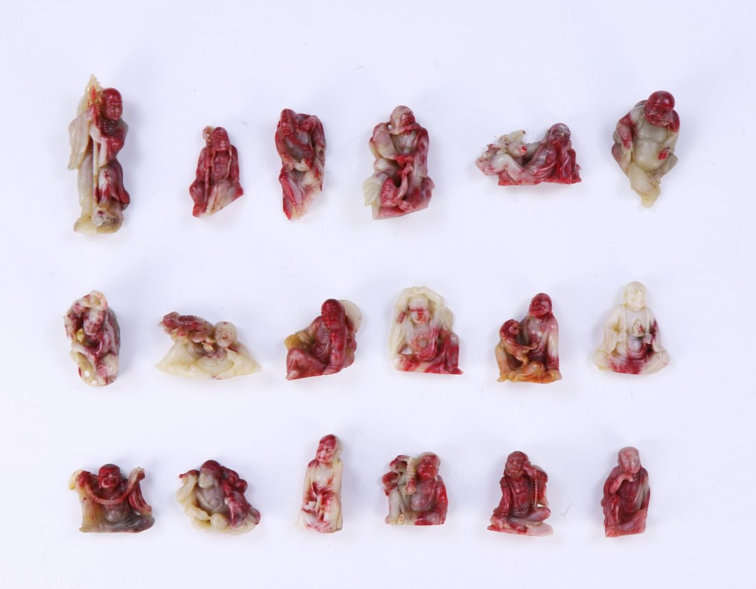 FINE SET OF EIGHTEEN (18) SOAPSTONE CARVED FIGURES OF (1 of 5)