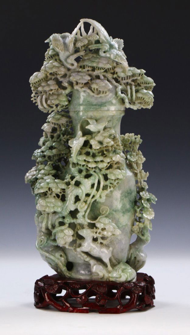 A FINE & BIG JADEITE CARVED VASE (1 of 10)