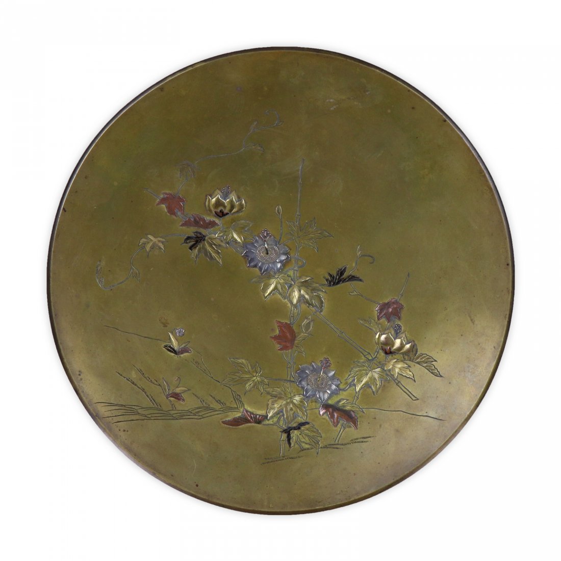 A JAPANESE ANTIQUE GOLD & SILVER INLAID SHALLOW DISH (1 of 4)