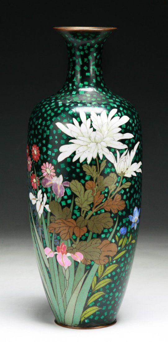A JAPANESE ANTIQUE SILVER ANDO CLOISONNE VASE: A Japanese Antique Silver Ando Cloisonne Vase: Of Late 19Th Century; Size: H: 12-1/4" (31.12cm)