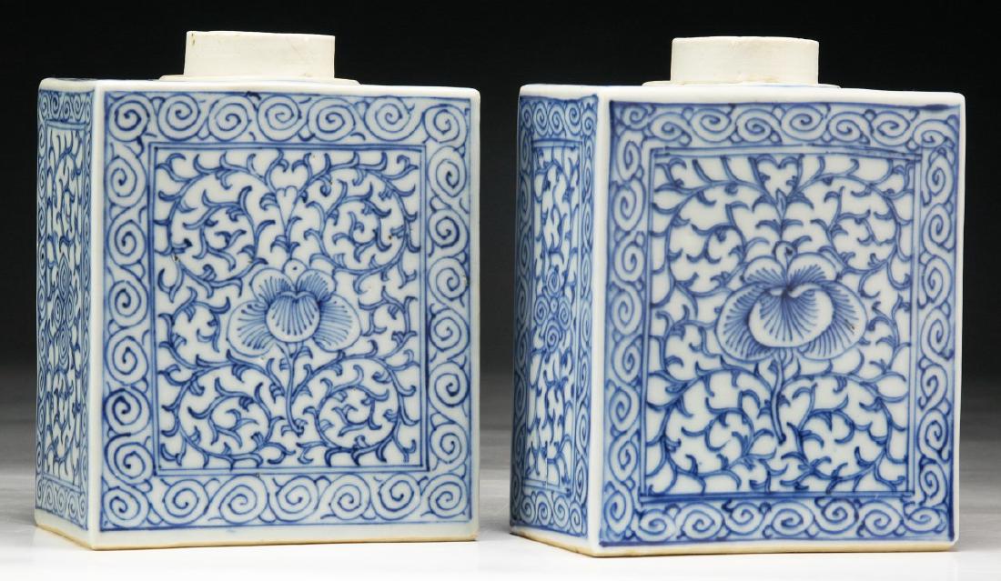 PAIR CHINESE ANTIQUE BLUE & WHITE SQUARE PORCELAIN (1 of 4)