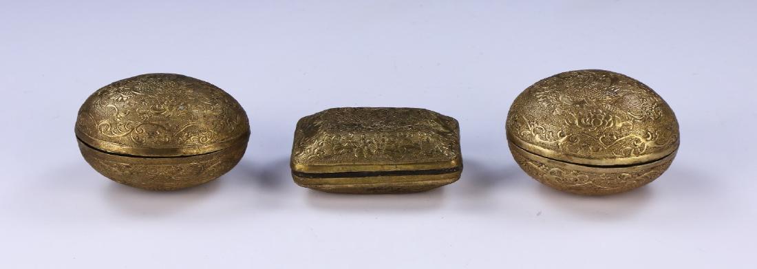 THREE (3) CHINESE ANTIQUE GILT METAL TRINKET BOXES (1 of 3)