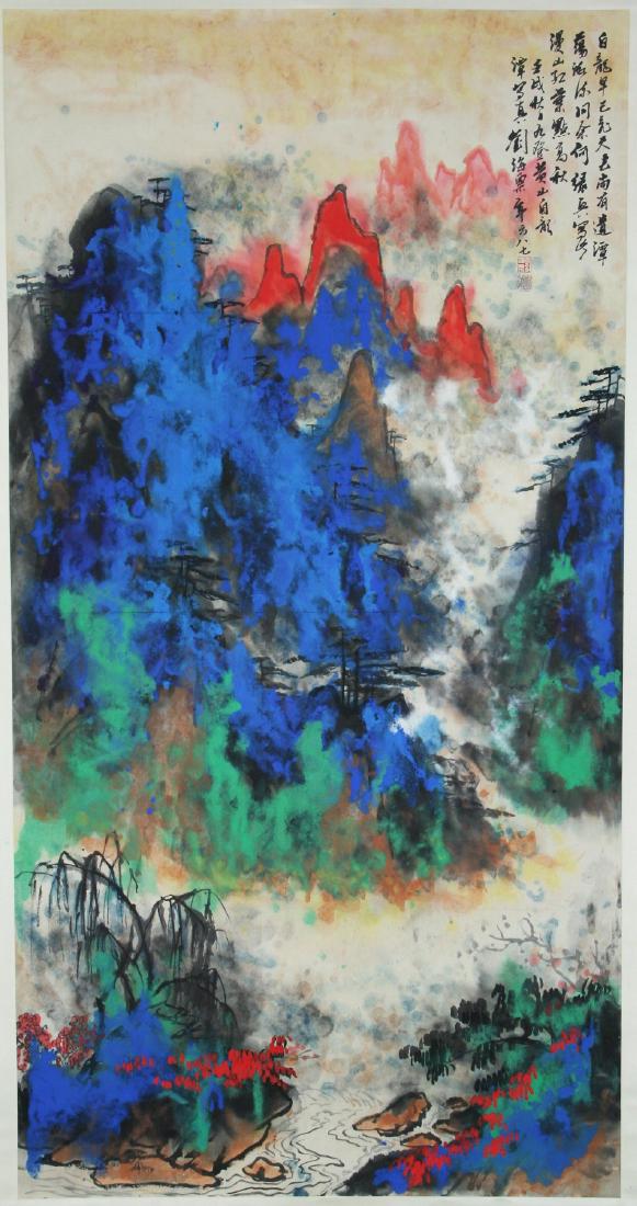 A CHINESE PAPER HANGING PAINTING SCROLL BY LIU HAISU (1 of 3)