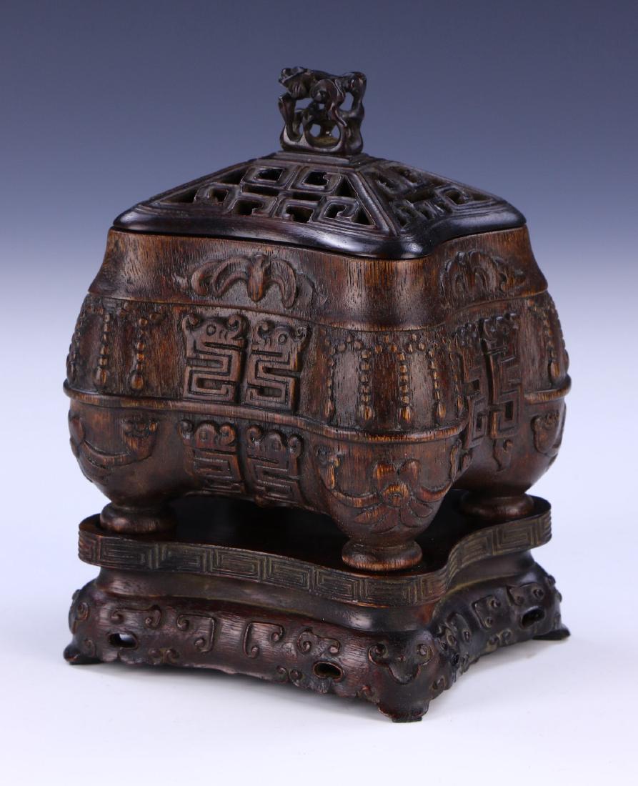 A FINE CHINESE ANTIQUE CHENXIANG WOOD CARVED CENSER (1 of 7)