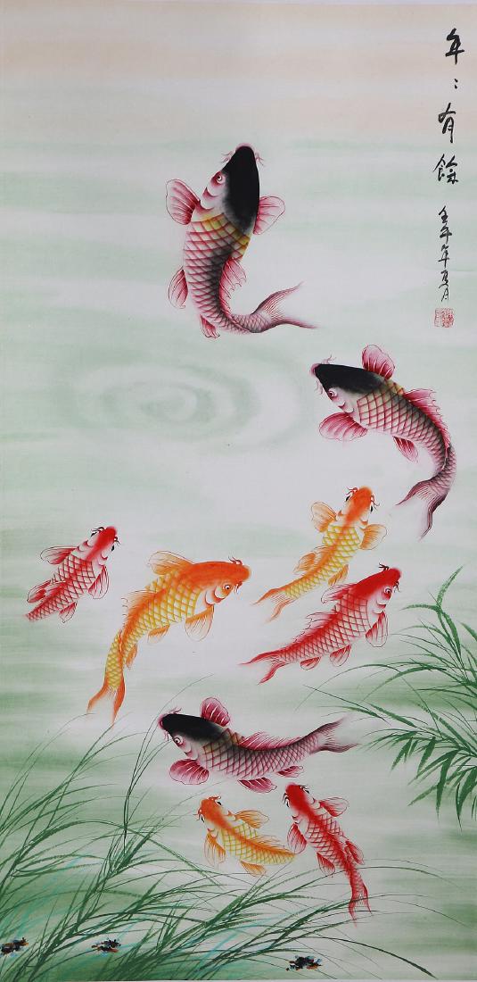 A CHINESE ANTIQUE PAPER HANGING PAINTING SCROLL (1 of 4)