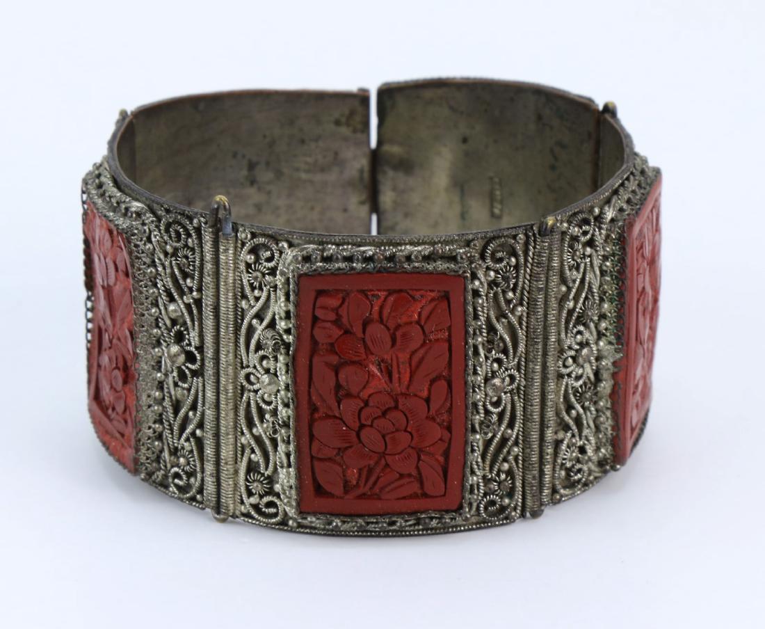 A CHINESE ANTIQUE CINNABAR LACQUER FILIGREE ON SILVER (1 of 4)
