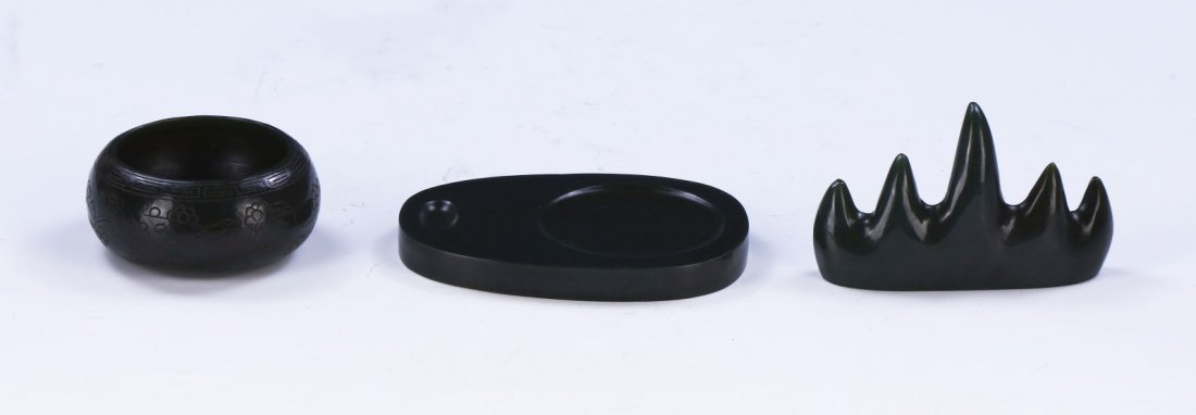 SET OF THREE (3) CHINESE SPINACH JADE SCHOLAR ITEMS (1 of 5)