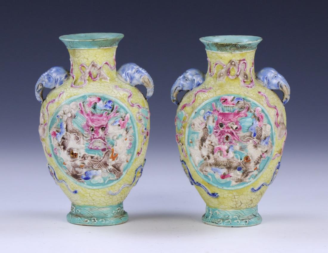 PAIR CHINESE ANTIQUE FAMILLE ROSE PORCELAIN VASES (1 of 6)