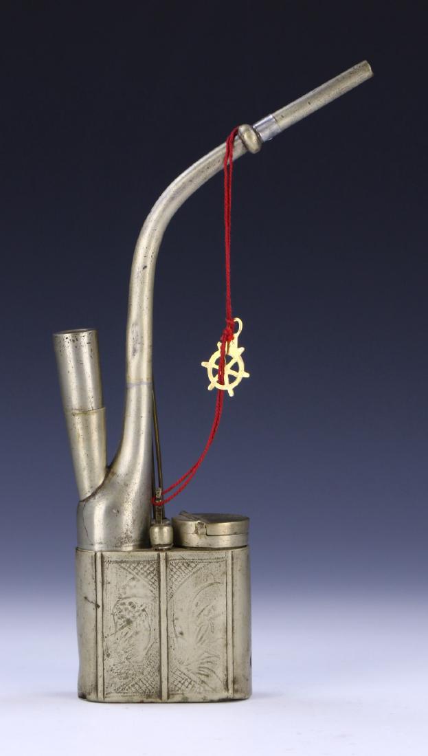 A CHINESE ANTIQUE SILVER & WHITE BRASS OPIUM PIPE (1 of 5)
